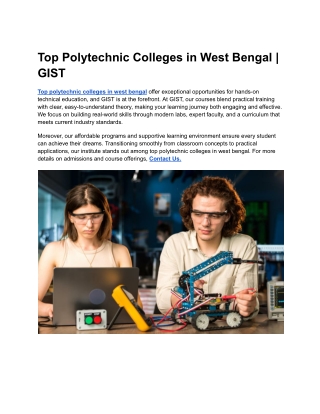 Top Polytechnic Colleges in West Bengal _ GIST
