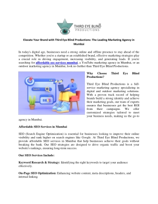 Elevate Your Brand with Third Eye Blind Productions The Leading Marketing Agency in Mumbai