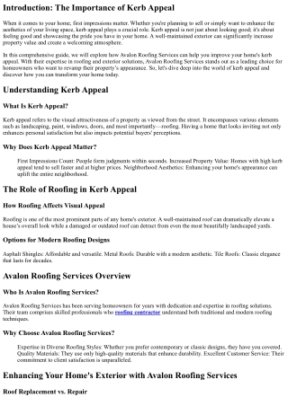 Improve Your Home's Kerb Appeal with Avalon Roofing Services