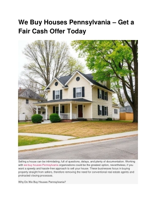 We Buy Houses Pennsylvania – Get a Fair Cash Offer Today