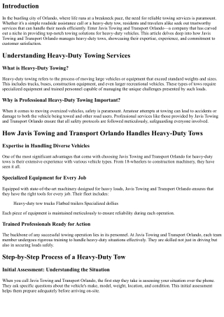How Javis Towing and Transport Orlando Handles Heavy-Duty Tows