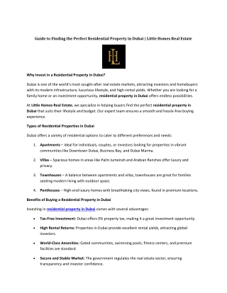 Guide to Finding the Perfect Residential Property in Dubai - Little Homes Real Estate