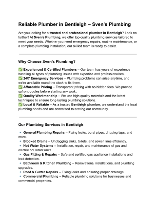 Reliable Plumber in Bentleigh – Sven’s Plumbing