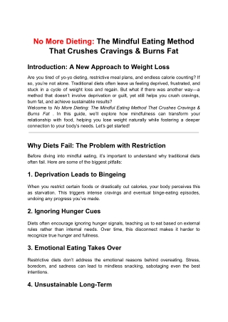 No More Dieting: The Mindful Eating Method That Crushes Cravings & Burns Fat