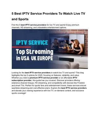 5 Best IPTV Service providers To Watch Live TV and Sports
