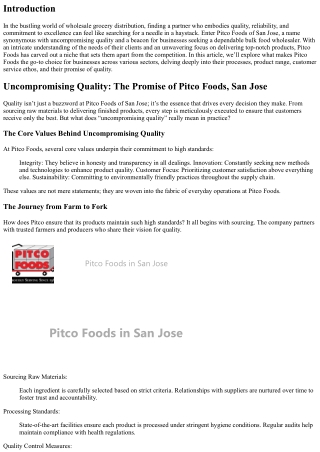 Uncompromising Quality: The Promise of Pitco Foods, San Jose