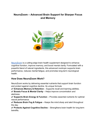 NeuroZoom – Advanced Brain Support for Sharper Focus and Memory
