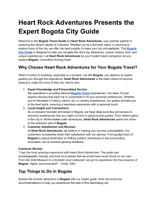 Heart Rock Adventures Presents the Expert Bogota City Guide