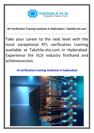 Rtl Verification Training Institutes In Hyderabad Takshila-vlsi.com