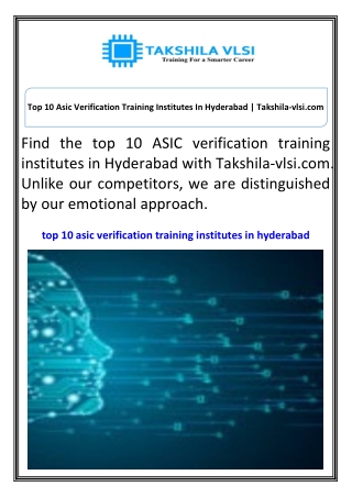 Top 10 Asic Verification Training Institutes In Hyderabad Takshila-vlsi.com