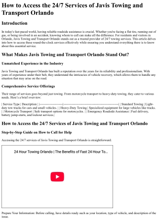 How to Access the 247 Services of Javis Towing and Transport Orlando