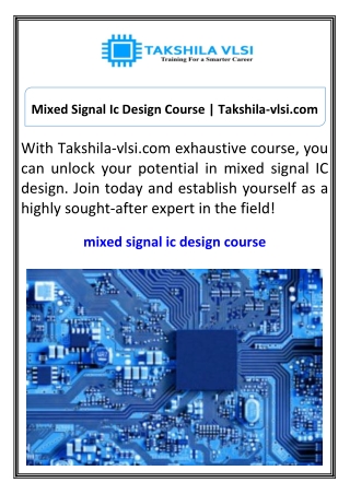 Mixed Signal Ic Design Course Takshila-vlsi.com