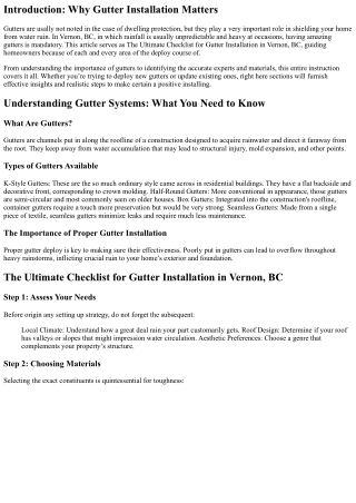 The Ultimate Checklist for Gutter Installation in Vernon, BC
