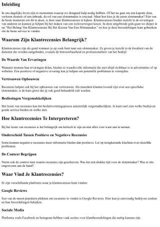 Het Belang Van Klantrecensies Bij Het Kiezen Van Een Slotenmaker.