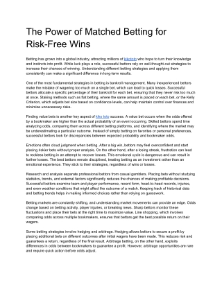 The Power of Matched Betting for Risk-Free Wins