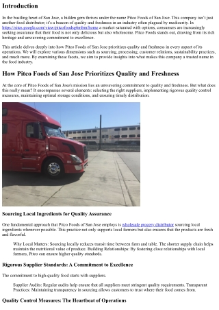 How Pitco Foods of San Jose Prioritizes Quality and Freshness.