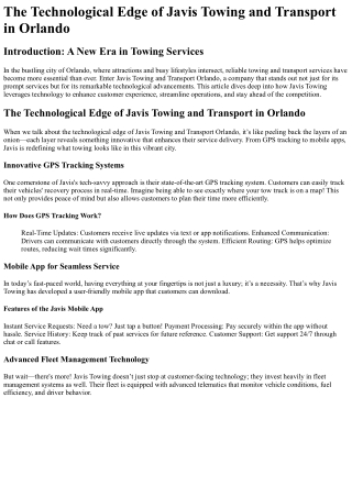 The Technological Edge of Javis Towing and Transport in Orlando