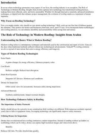 The Role of Technology in Modern Roofing: Insights from Avalon