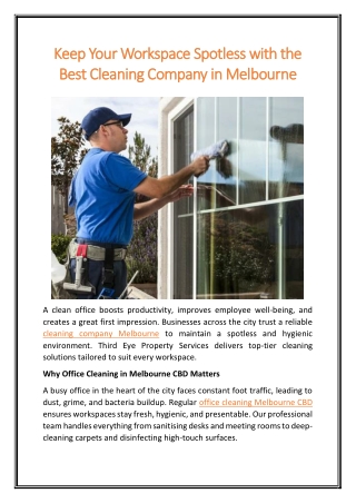 Keep Your Workspace Spotless with the Best Cleaning Company in Melbourne