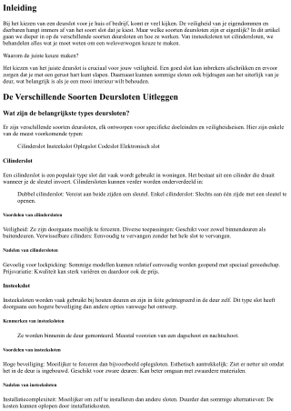 De Verschillende Soorten Deursloten Uitleggen