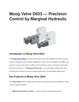 Moog Valve D633 – Precision Hydraulic Control  Marginal Hydraulic