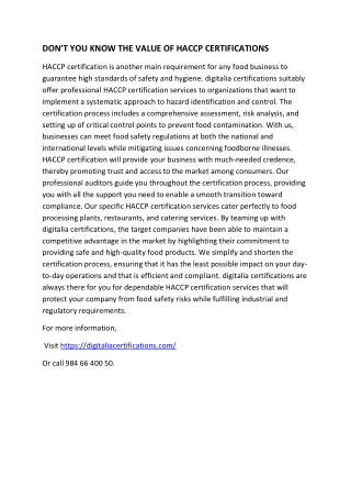 HACCP CERTIFICATIONS services
