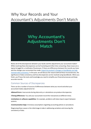 Why Your Records and Your Accountant's Adjustments Don't Match