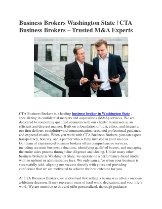 Business Brokers Washington State  CTA Business Brokers Trusted M&A Experts