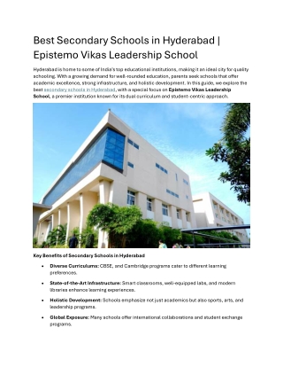 Best Secondary Schools in Hyderabad - Epistemo Vikas Leadership School