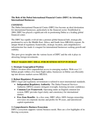 The Role of the Dubai International Financial Centre (DIFC) in Attracting International Businesses