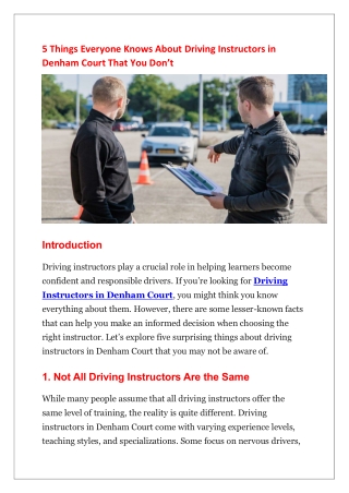 5 Things Everyone Knows About Driving Instructors in Denham Court That You Don’t