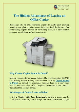 The Hidden Advantages of Leasing an Office Copier