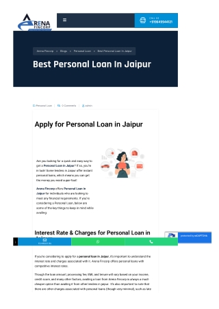 "Best Personal Loan Options in Jaipur: Interest Rates, Eligibility & Application