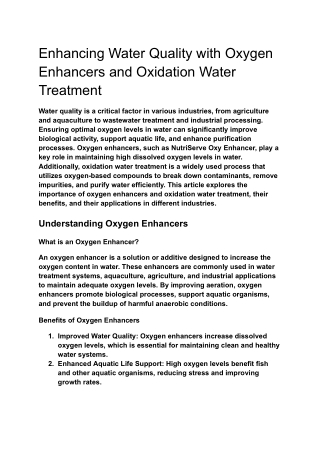 Enhancing Water Quality with Oxygen Enhancers and Oxidation Water Treatment (1)