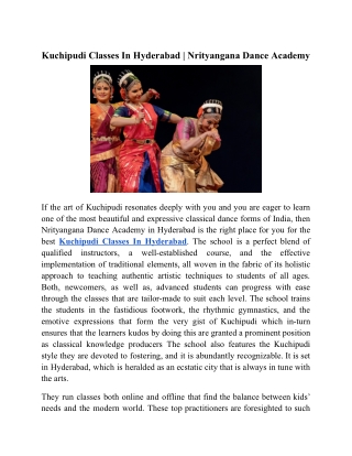 Kuchipudi Classes In Hyderabad