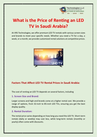 What is the Price of Renting an LED TV in Saudi Arabia?