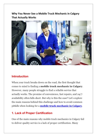 Why You Never See a Mobile Truck Mechanic in Calgary That Actually Works