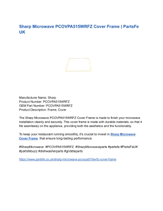 Sharp Microwave PCOVPA515WRFZ Cover Frame _ PartsFe UK