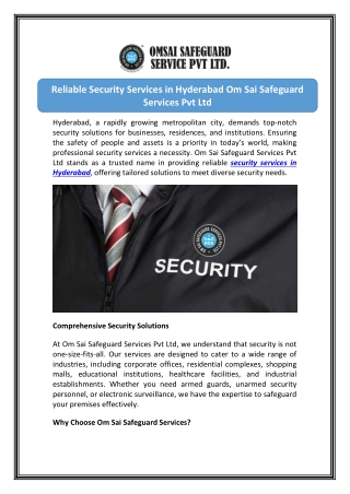 Ensure Safety with Security Services in Hyderabad Now