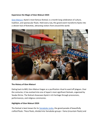 Experience the Magic of Gion Matsuri 2024