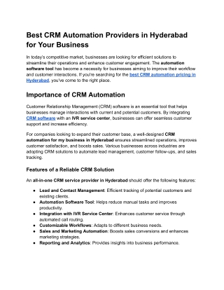 Best CRM Automation Providers in Hyderabad for Your Business