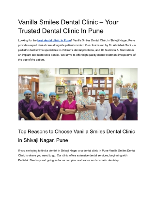 Vanilla Smiles Dental Clinic – Your Trusted Dental Clinic in Shivaji Nagar, Pune