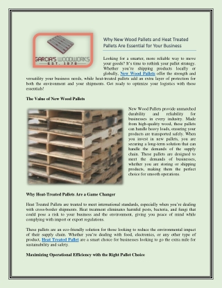Why New Wood Pallets and Heat Treated Pallets Are Essential for Your Business