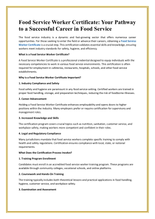 Food Service Worker Certificate Your Pathway to a Successful Career in Food Service