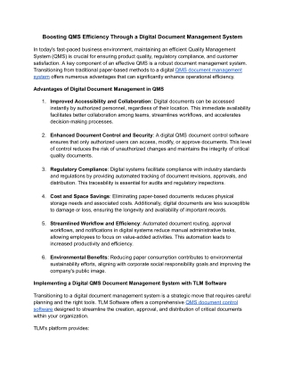 Boosting QMS Efficiency Through a Digital Document Management System