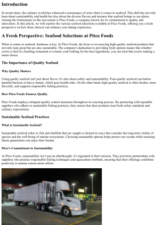 A Fresh Perspective: Seafood Selections at Pitco Foods.