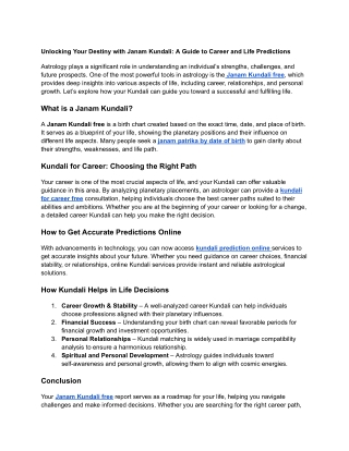 Unlocking Your Destiny with Janam Kundali_ A Guide to Career and Life Predictions