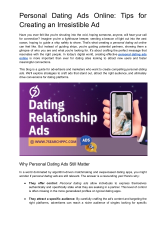 Personal Dating Ads Online: Tips for Creating an Irresistible Ad