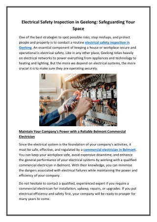 Electrical Safety Inspection in Geelong Safeguarding Your Space