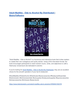 Adult Madlibs - Ode to Alcohol By Distributed _ BistroToRestro